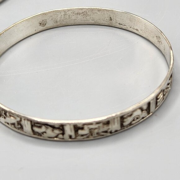 Sterling Silver Bangle Bracelets 925 Taxco Mexico Pair Panel Plain Handmade - Picture 7 of 15